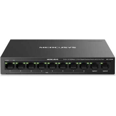 Суич Mercusys MS110CMP, 1000Mbps, 10 порта, 8x 10/100Mbps RJ-45 PoE, 2x 1000Mbps RJ-45 (MS110CMP)
