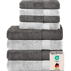 Komfortec set of 8 towels, 4 bath towels 70x140 cm & 4 hand towels 50x100 cm, 100% cotton terry cloth, fluffy and absorbent, anthracite/white - 4er-50x100-und-4er-70x140-anth-weiss (4er-50x100-und-4er-70x140-an