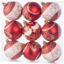 MagicHome Gule 9 ks červené s ornamentom na vianočný stromček 6 cm