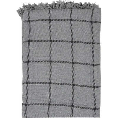 Clayre & Eef Šedý bavlnený pléd so čiernymi pruhmi a strapcami 125x150