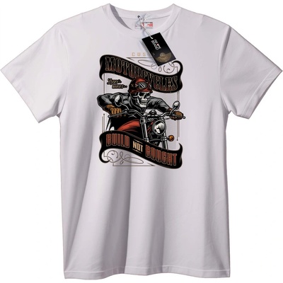 NOONEBRAND Тениска Мотористки череп: Сам построен - L, White