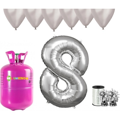 HeliumKing Helium párty set na 8. narozeniny se stříbrnými balónky