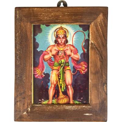Sanu Babu Hanuman, obrázek v rámečku z teakového dřeva, 12x1x15cm