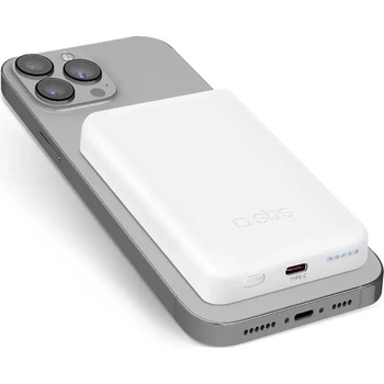 SBS Преносима батерия Powerbank SBS TEBB5000MAG1CW 5000 mAh USB-C, MagSafe съвместим - бял (TEBB5000MAG1CW)