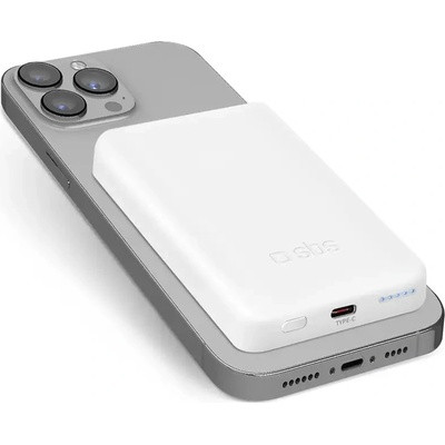SBS Преносима батерия Powerbank SBS TEBB5000MAG1CW 5000 mAh USB-C, MagSafe съвместим - бял (TEBB5000MAG1CW)