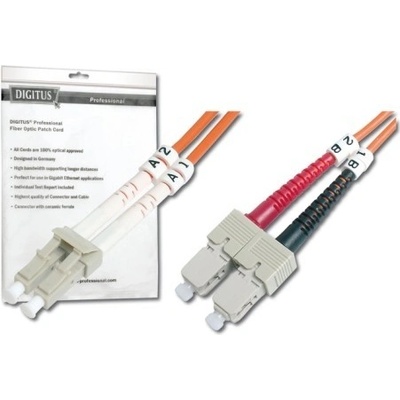 Digitus DK-2532-10 Fiber Optic Patch Cord, LC to SC, Multimode 50/125 µ, Duplex Length 10m OM2