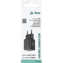 iPEAX GaN Síťová nabíječka 25 W, 1x USB-C a 1x USB-A černá 90010126