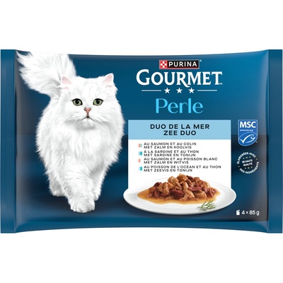 Gourmet Perle kapsičky losos, sardinky a tuňák, losos a ryby, mořské ryby a tuňák 4 x 85 g