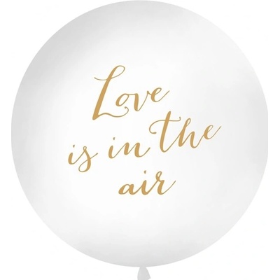 PartyDeco Guľatý latexový balón biely Love is in the air zlaté 1m