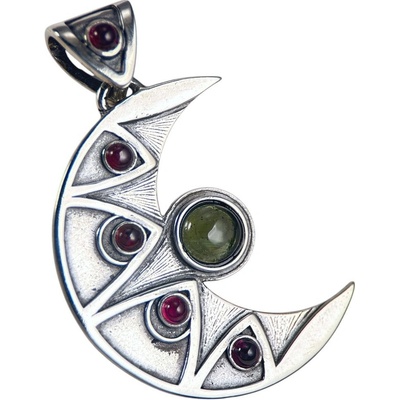 Drakkaria LUNA stříbrný přívěsek s vltavínem a granátem P38311