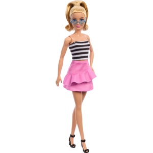 Barbie Кукла Barbie Fashionistas 213 - С черно-бял потник и розова пола (FBR37) - ozone