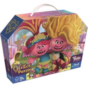 Trefl Puzzle 70 Glitter в куфар - Блестящи Тролове (53021)