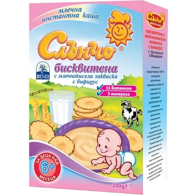 Слънчо Бисквитена млечна каша Слънчо - Млечнокисела закваска с бифидус, 200 g (3800005000831)