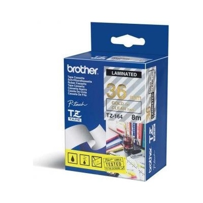Brother TZ-164 / TZe-164, zlatý tisk/průsvitný podklad, originální páska 18mm x 8m
