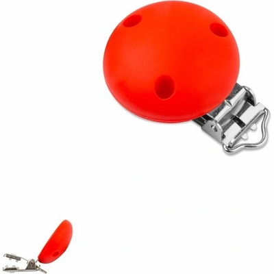 Silikónový klip na cumlík 34mm s 3 dierkami a kovovou sponou Coral Red - 1 ks