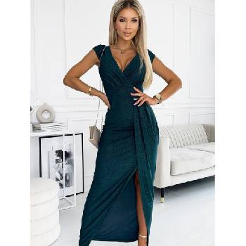 Numoco Лъскава рокля с къс ръкав, изрязано деколте и разкрояване на крачолите - зелена Numoco numoco | Zelen | ЖЕНИ | XS