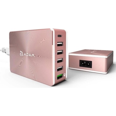 ADAM elements Захранване за ел. мрежа за лаптопи, смартфони и таблети с 5xUSB-A и 1xUSB-C изходи с технология за бързо зарежданe - Adam Elements Omnia PA601 Desktop Charging Station 81W (розовo злато) (APAADPA601EURG)