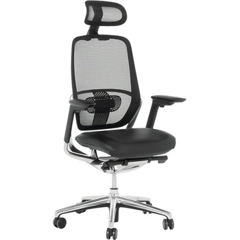 Bittel Работен стол Carmen VAUD LUX, до 150кг. макс тегло, кожа/мрежа, ергономичен, алуминиева база, Locking tilt механизъм, люлеещ механизъм, слайд механизъм, газов амортисьор, лумбална опора, черен (bt-3520597)