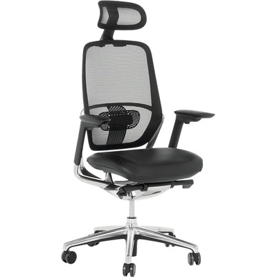 Bittel Работен стол Carmen VAUD LUX, до 150кг. макс тегло, кожа/мрежа, ергономичен, алуминиева база, Locking tilt механизъм, люлеещ механизъм, слайд механизъм, газов амортисьор, лумбална опора, черен (bt-3520597)