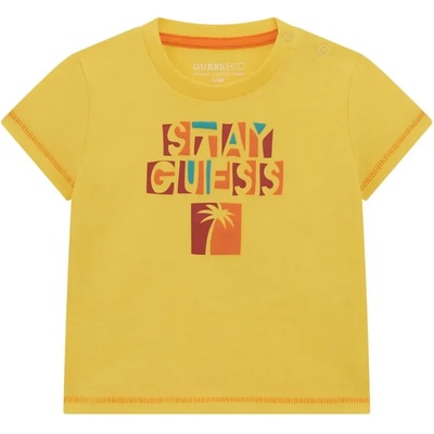 GUESS Тениска в цвят ананас с червено-тюркоазен надпис Stay Guess за бебе момче