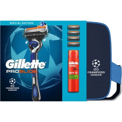Gillette ProGlide Champions League holicí strojek 1 ks +náhradní břity 4 ks + gel na holení 200 ml + kosmetická taška