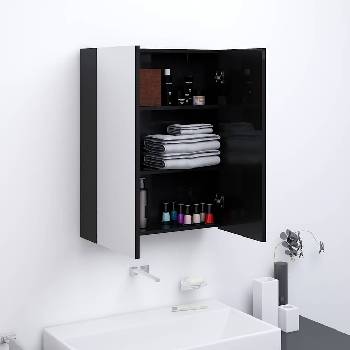 vidaXL Шкаф с огледало за баня, 60x15x75 см, МДФ, черен гланц (331524)