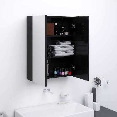 vidaXL Шкаф с огледало за баня, 60x15x75 см, МДФ, черен гланц (331524)