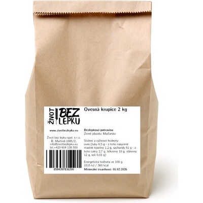 Život bez lepku Ovsená krupica 2 kg