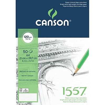 Skicák Canson 1557 lepený blok A4, 120g, 50 listů