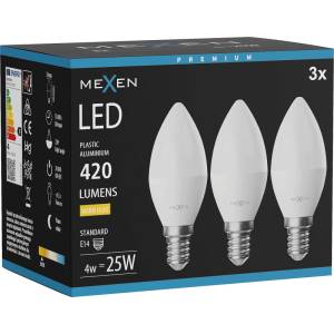 Mexen Nova 3x LED крушка E14, C37, 4W, Топла - 3000K, 420 lm - L102-E14-0430-01x03 (L102-E14-0430-01x03)
