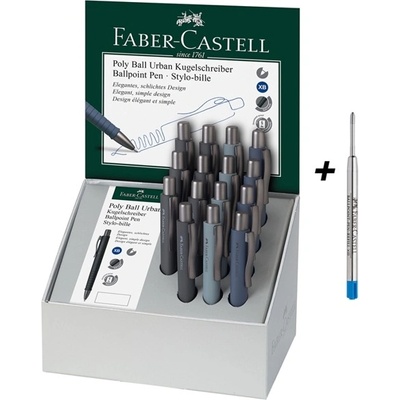Faber-Castell Химикалки Faber-Castell Poly Ball Urban, син цвят на писане, различни цветове, 20 бр. + 15 пълнителя (ON1005120501)
