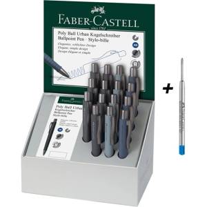 Faber-Castell Химикалки Faber-Castell Poly Ball Urban, син цвят на писане, различни цветове, 20 бр. + 15 пълнителя (ON1005120501)