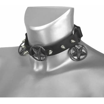 Image 1 of Leather & steel fashion чокър (ремък за обувки) Triple Baphomet Cult Boot Strap - LSF3 10