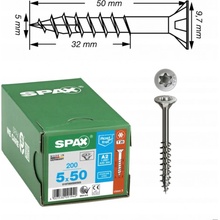 SPAX záp.hl.5x50 část.z.TX20 nerez A2 (200 ks)