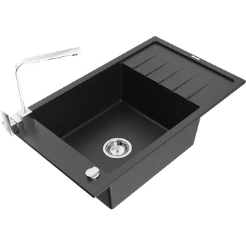 Mexen Elias еднокоморна гранитна мивка с отцедник и кухненски смесител Rita, черно/сребърен металик - 6511-73-670300-00 (6511-73-670300-00)