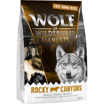 Wolf of Wilderness Пробна опаковка Wolf of Wilderness суха храна за кучета - Rocky Canyons свободноотглеждани говеда (Single Protein, 300 г)