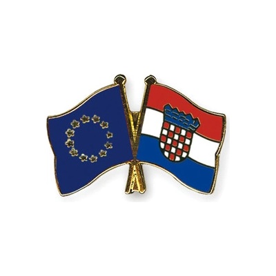 Odznak (pins) 22mm vlajka EÚ + Chorvátsko - farebný