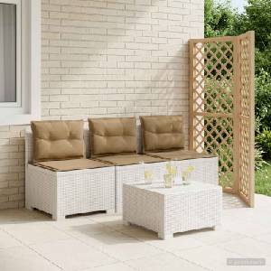 vidaXL Пейка за градина с Cushions във вид на ратан 3-местен ПП Бяло (8011986)