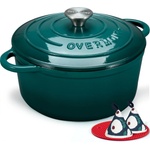 Overmont roasting pan enamel cast iron pot - casserole 26cm oven-safe - with lid and cookbook - for kitchen baking stewing roasting sea blue - Sea - OM-ECI-01BG (OM-ECI-01BG)