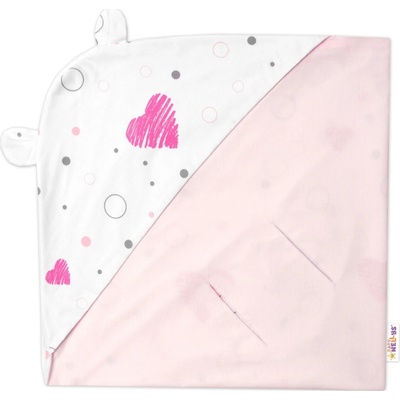 Baby Nellys Zavinovací deka s kapucí bavlna + jersey I love Girl růžová
