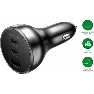 4smarts Зарядно за кола с 2xUSB-C и USB-A изходи с технология за бързо зареждане - 4smarts Car Charger VoltRoad Ultimate 160W (черен) (541224)