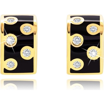 Šperky eshop ve žlutém zlatě širší půlkruh s glazurou černé barvy čiré zirkony GG68.15