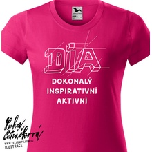 Catcaredia Dia triko text růžová