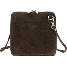 Malá kožená tmavohnedá celozipsová crossbody kabelka 1702-11