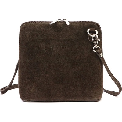 Malá kožená tmavohnedá celozipsová crossbody kabelka 1702-11