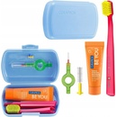 Curaprox Travel Set zubná kefka + CPS medzizubné kefky 2 ks + zubná pasta 10 ml darčeková sada, modrý