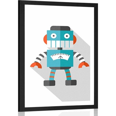 Plakát s paspartou modrý robot na bílém pozadí - 60x90 no frame