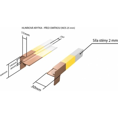 DEOKORK Hliníkové krytky před omítkou pro obě strany NOS 25 x 195 mm - Stříbrná ELOX CO