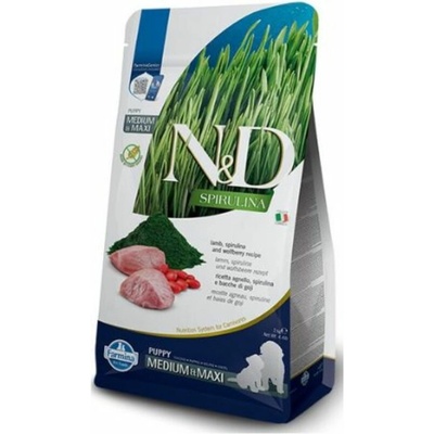 N&D Spirulina DOG LAMB & WOLFBERRY Puppy MEDIUM & MAXI - Пълноценна храна със спирулина за подрастващи кученца от средните и едри породи, с агнешко и годжи бери, 7 кг