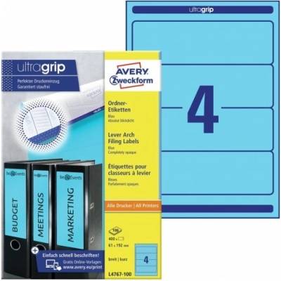 Avery Zweckform Etikety na krátké široké pořadače 100 listů A4 modré 61 x 192 mm L4767-100